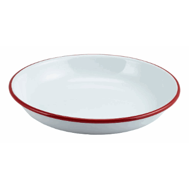 Enamel Rice/Pasta Plate White with Red Rim 20cm