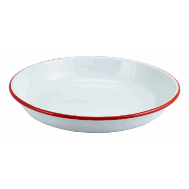 Enamel Rice/Pasta Plate White with Red Rim 24cm