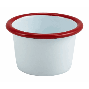 Enamel Ramekin White with Red Rim 7cm Dia 90ml/3.2oz