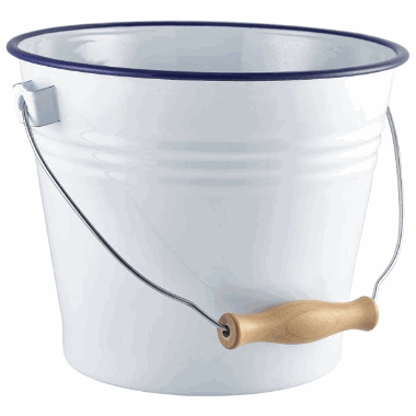 Enamel Bucket White with Blue Rim 16cm Dia