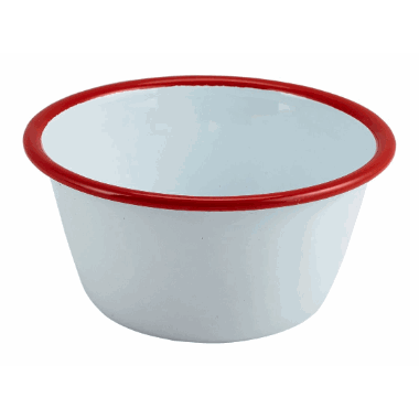 Enamel Round Deep Pie Dish White with Red Rim 12cm