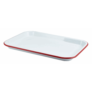 Enamel Serving Tray White with Red Rim 33.5x23.5x2.2cm